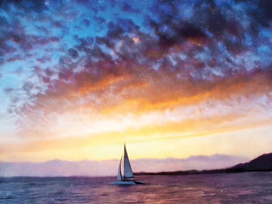 Solitary Sailboat Sunset Canvas Art