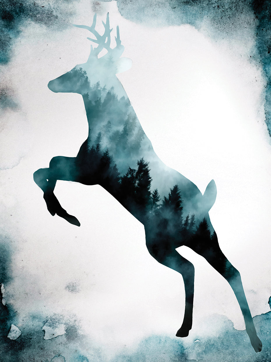 Moody Blue Deer Silhouette