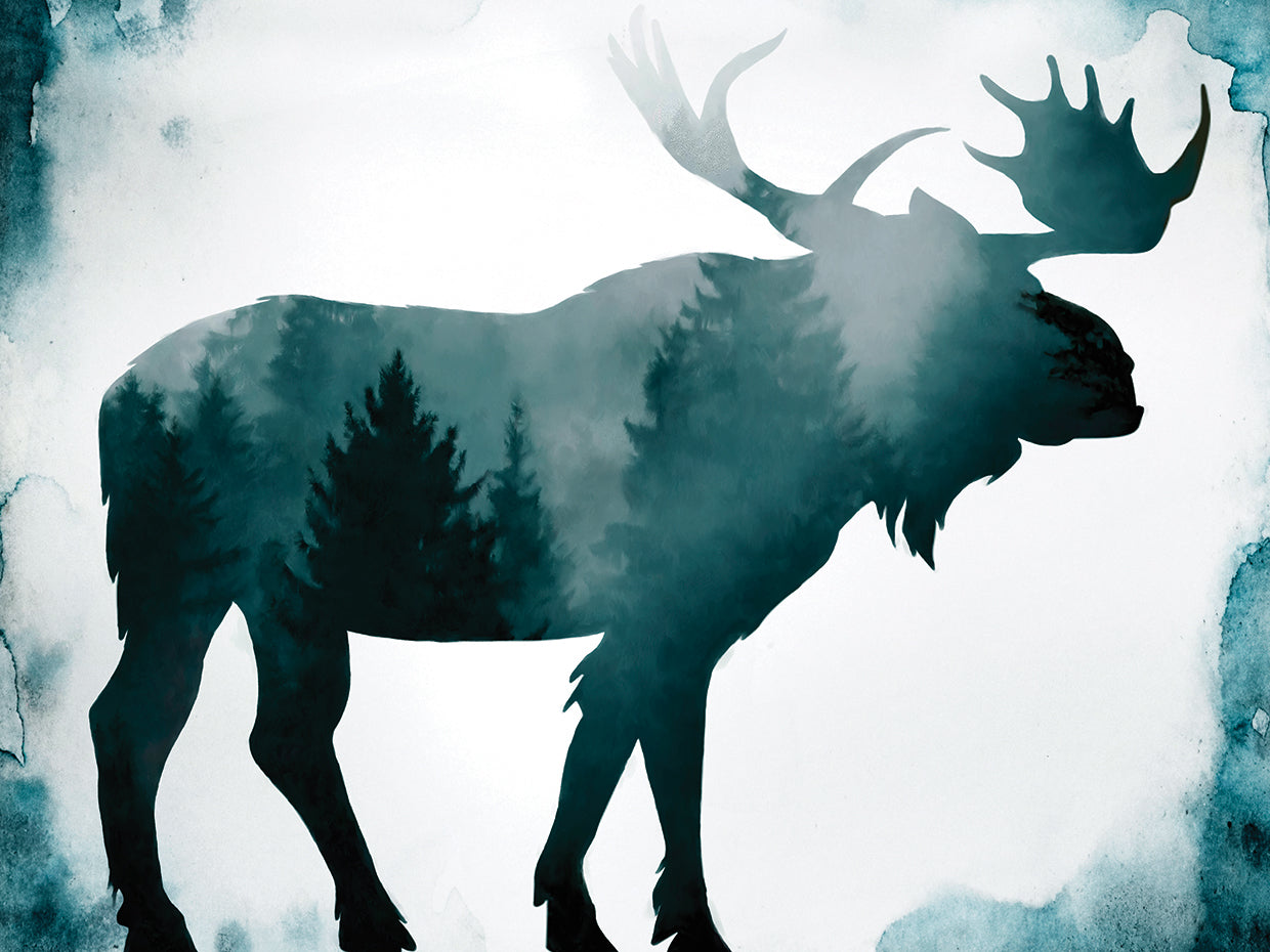 Moody Blue Moose silueta lienzo arte