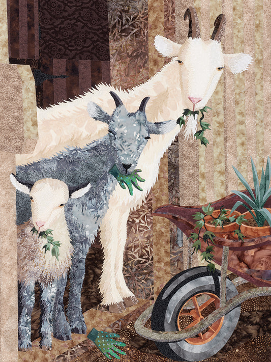 Three Goats and a Wheelbarrow Canvas Art