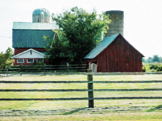 Red Barn Behind The Corral Canvas Art