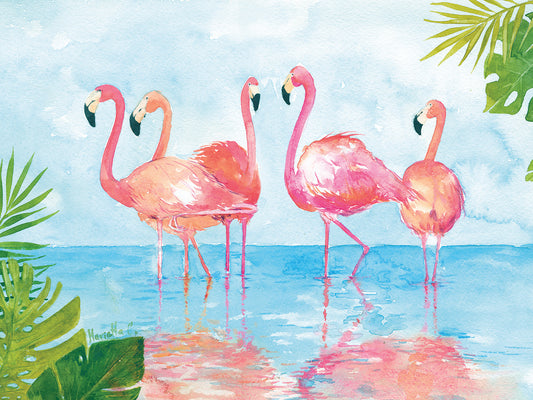 Flamingos And Leaves Canvas Art