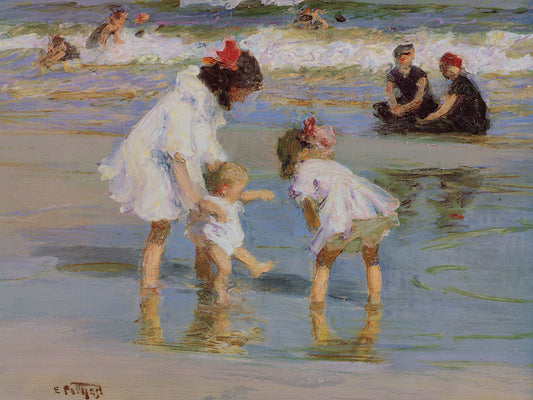 Children Playing At The Seashore Canvas Prints