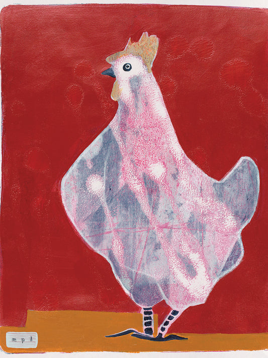 White Hen, Red Background 3 Canvas Prints