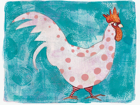 White Rooster With Red Socks