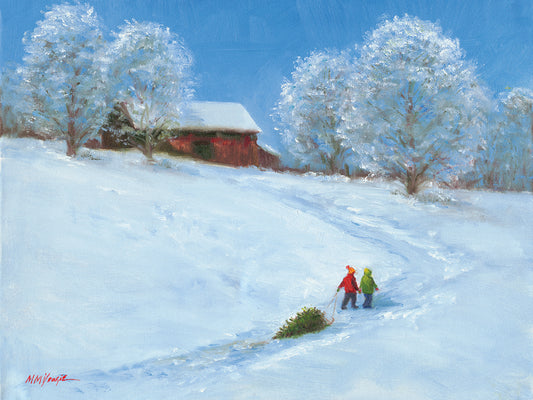 Barn and Children with Sled