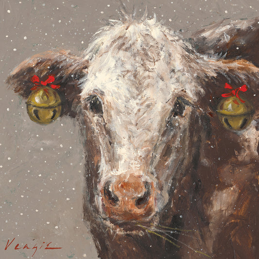 Patty the Brown Christmas Cow Canvas Art