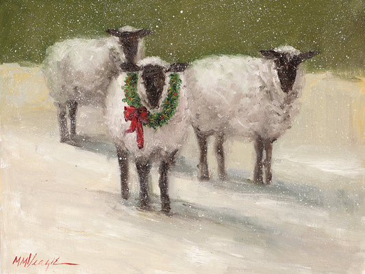 Lambs with Wreath Canvas Art