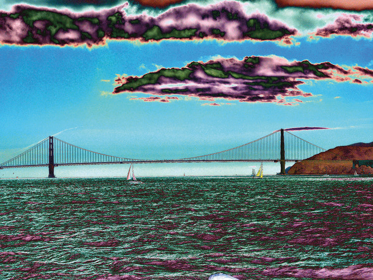 Lienzo azul sobre el puente