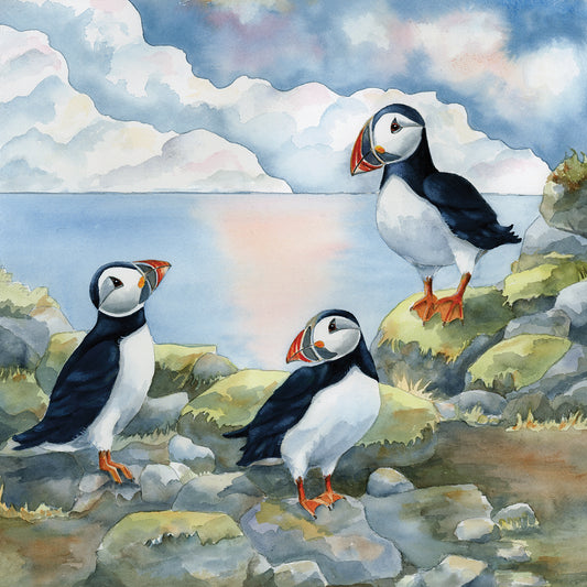 Puffins on Cliff