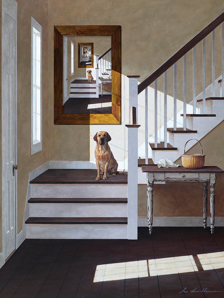 Droste and Dog On Stairs