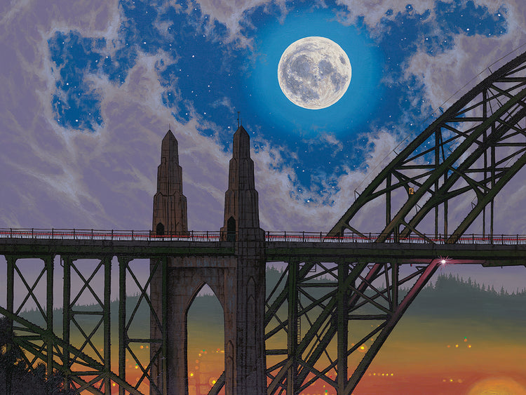 Arte de la lona del puente de la luna