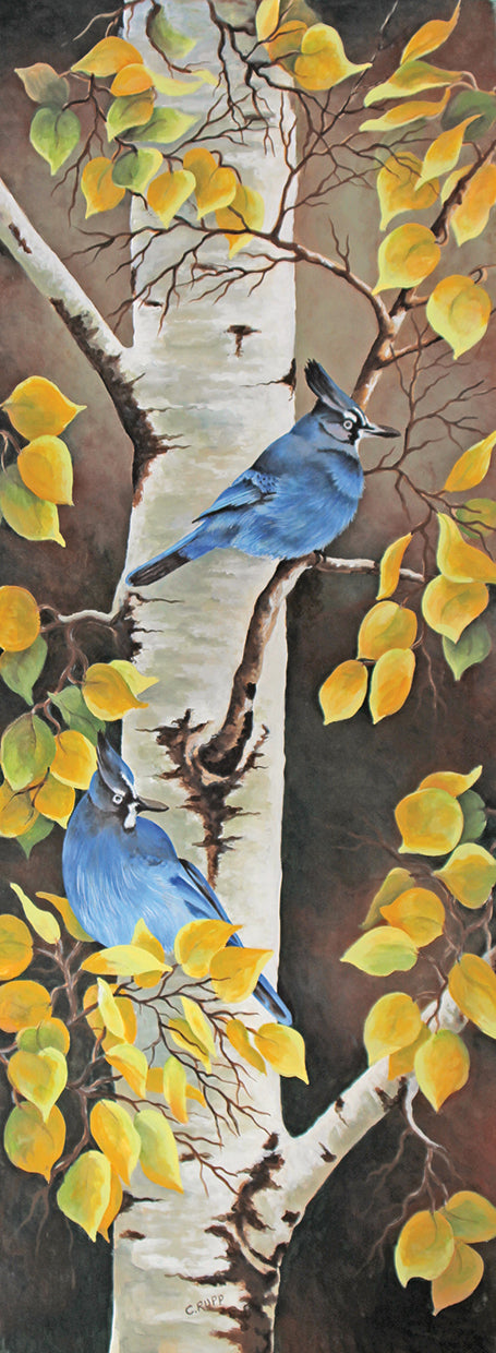 Stellar Jay with Leaves of Gold
