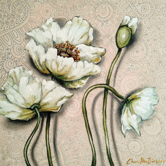 White Poppies On Pastel Pink Background