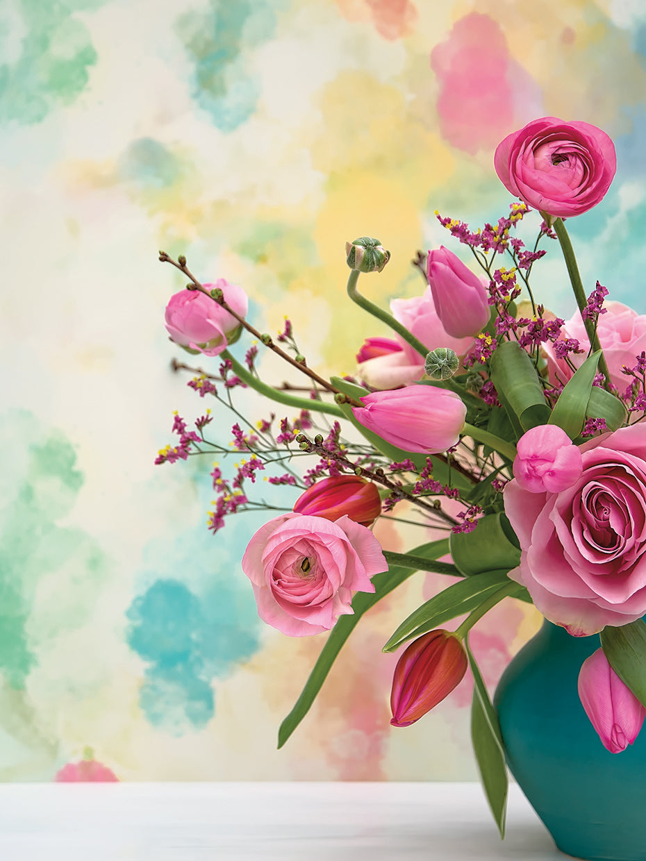 Pink Bouquet in Turqoise Vase