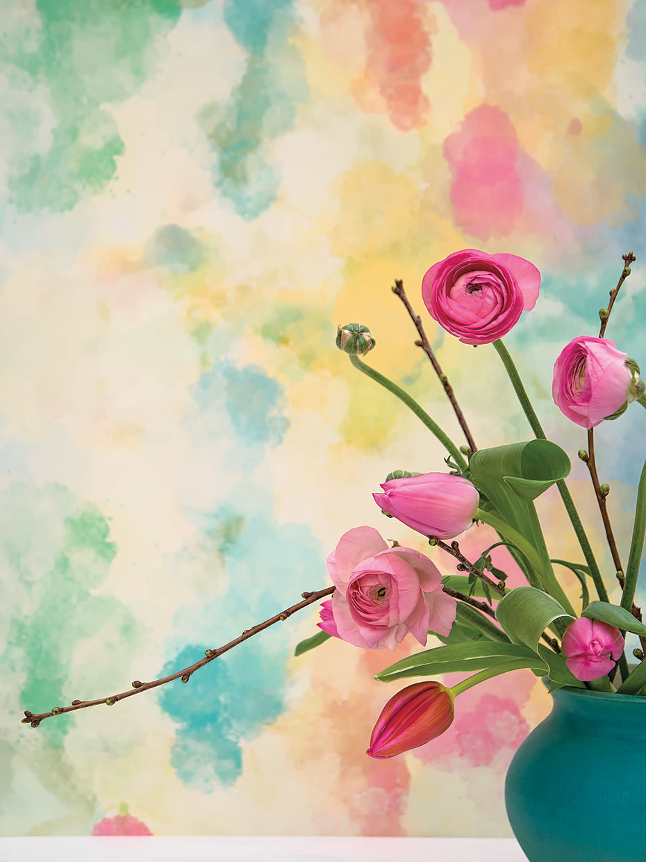 Pink Flowers in Turqoise Vase