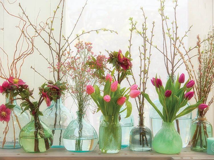 Cuadro en lienzo Flores de primavera en botellas de cristal II