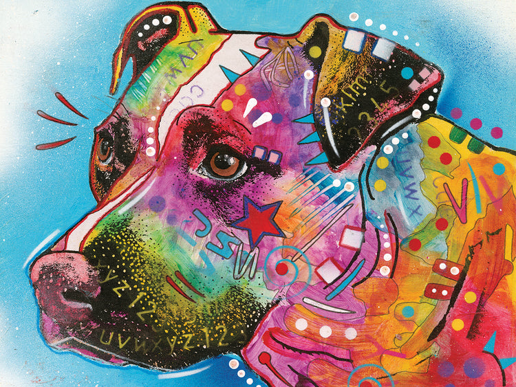 Pit Bull Star by Dean Russo - handcrafted wall art work on large canvas & framed canvas prints, made to order