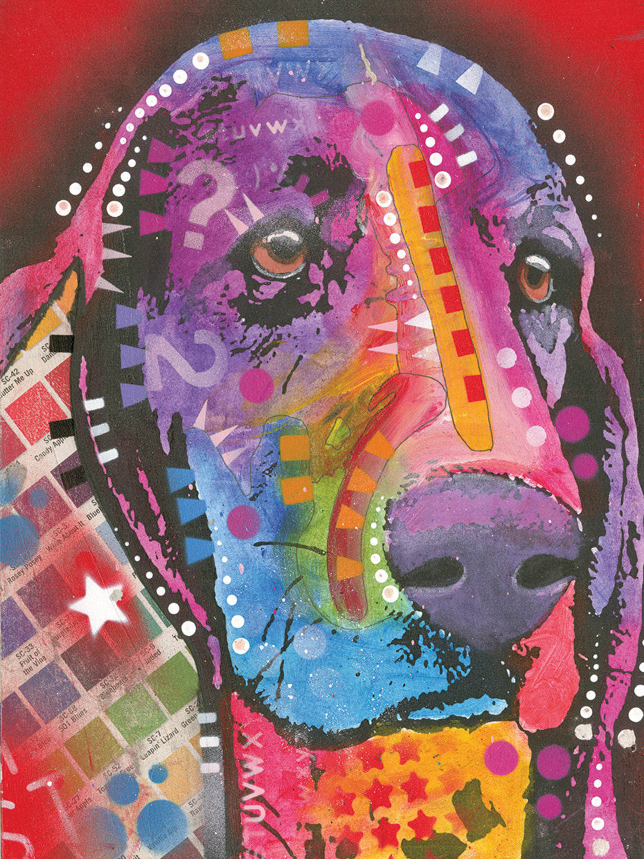 Pantone Pop Basset Hound by Dean Russo - larger sizes handcrafted wall art work on large canvas & framed canvas prints