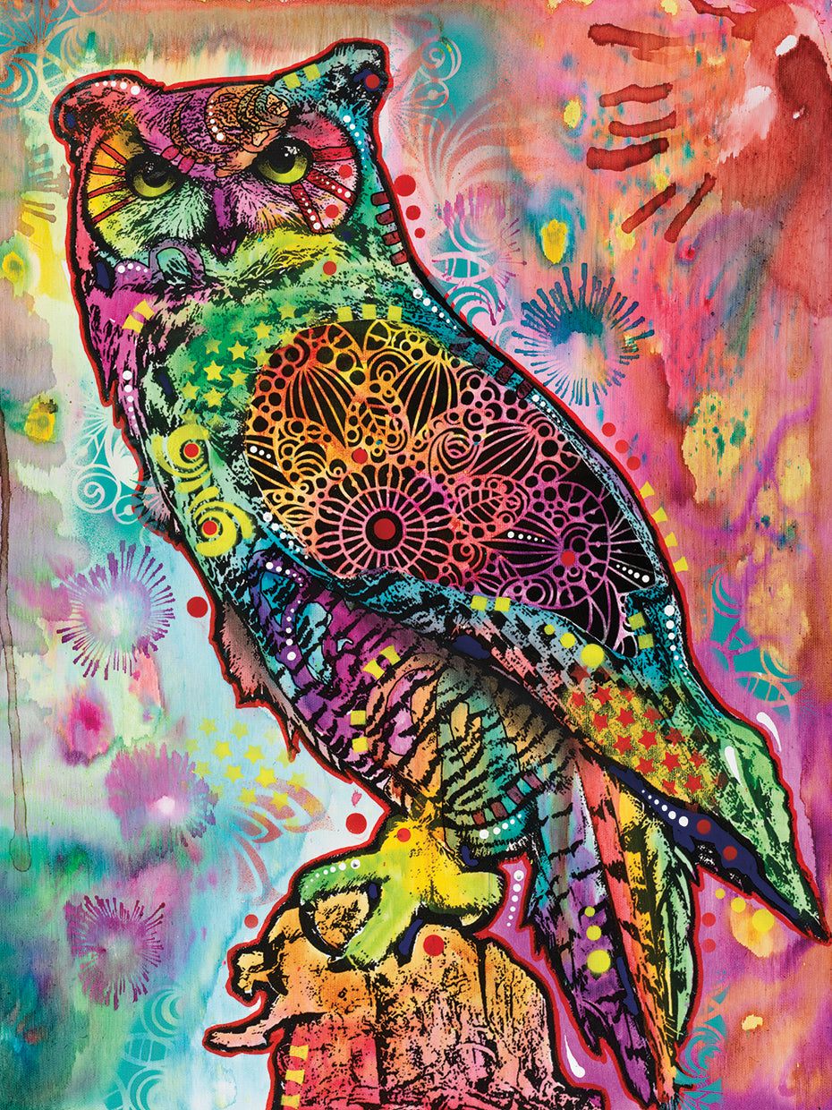 Wise Owl - highest quality handcrafted wall art work on large canvas & framed canvas prints by Dean Russo 