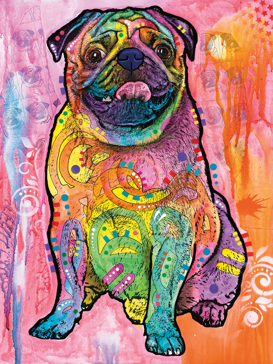 Pugs & Kisses - highest quality handcrafted wall art work on large canvas & framed canvas prints by Dean Russo 
