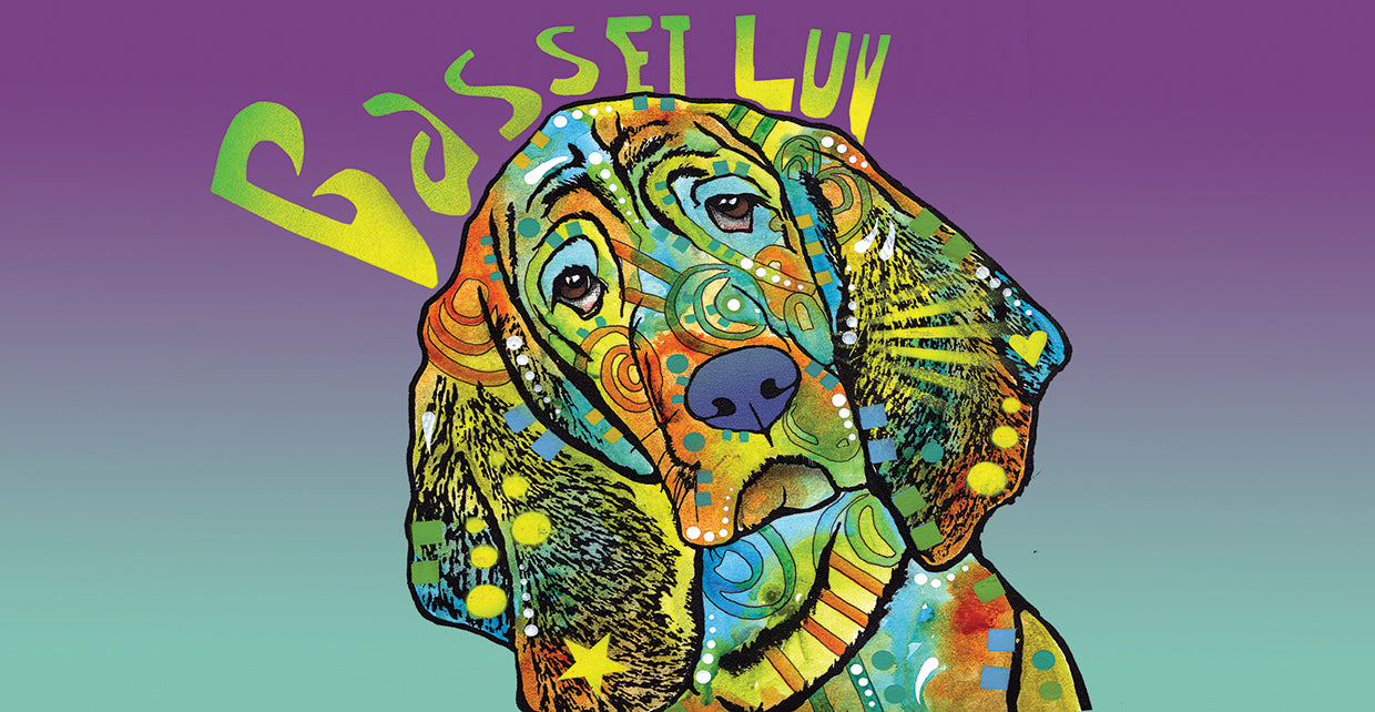 Basset Luv - highest quality handcrafted wall art work on large canvas & framed canvas prints by Dean Russo 
