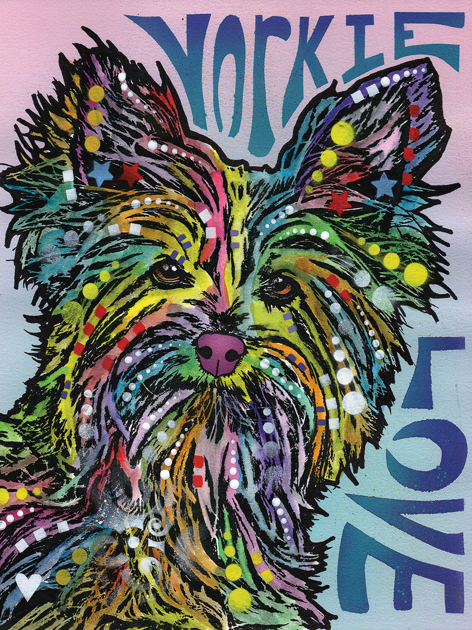 Yorkie Luv - highest quality handcrafted wall art work on large canvas & framed canvas prints by Dean Russo 