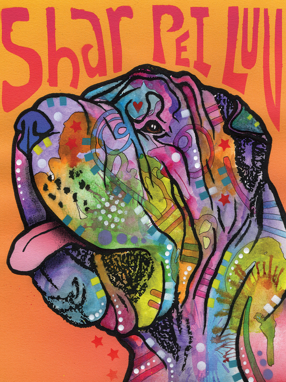 Shar Pei Love - highest quality handcrafted wall art work on large canvas & framed canvas prints by Dean Russo 