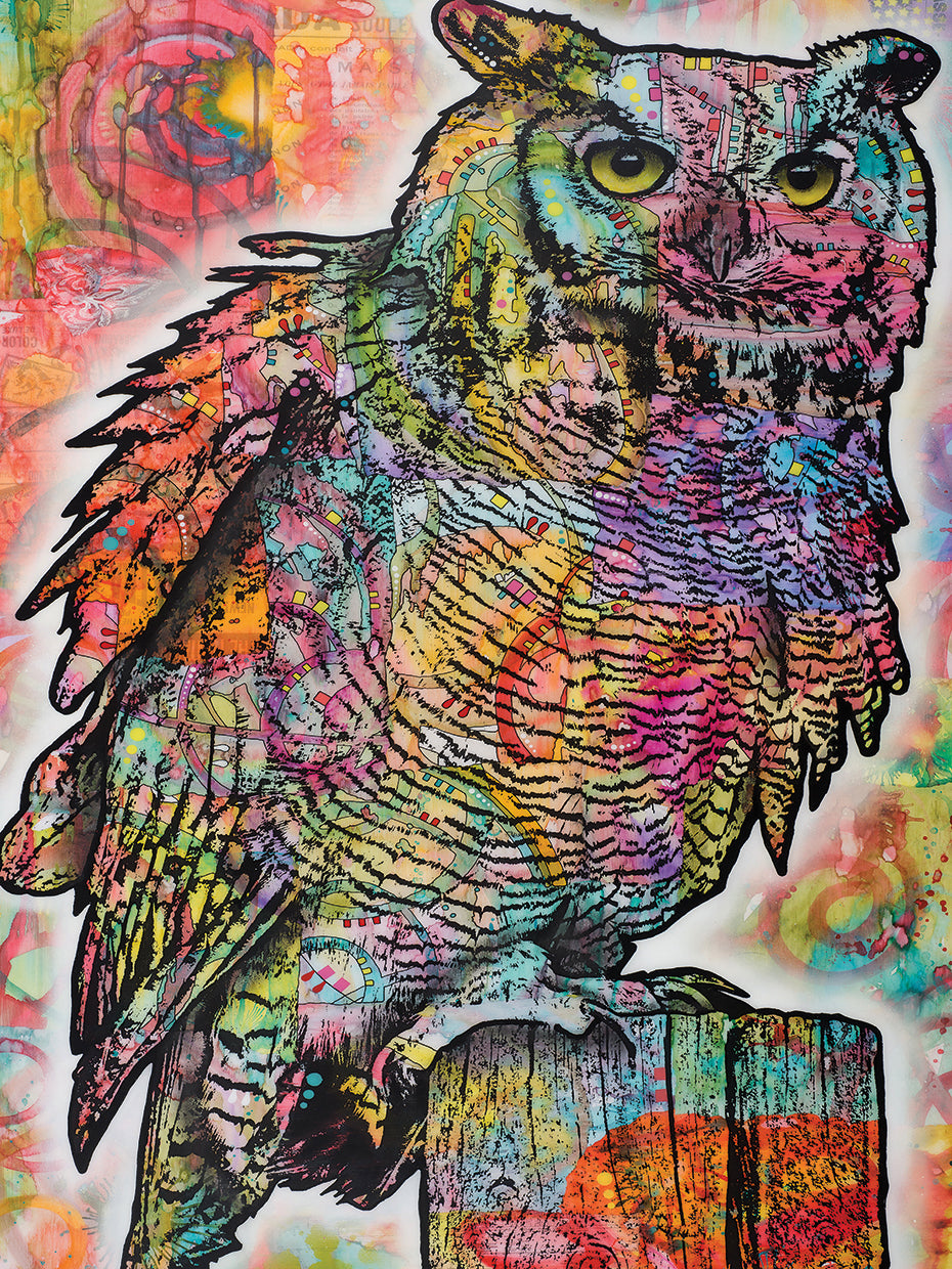 Owl Perch - highest quality handcrafted wall art work on large canvas & framed canvas prints by Dean Russo 