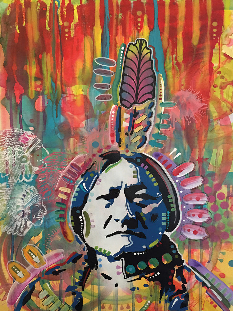 Sitting Bull red - highest quality handcrafted wall art work on large canvas & framed canvas prints by Dean Russo 