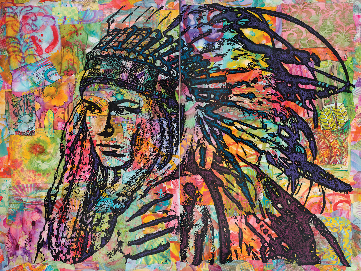 Tiva in Head dress - highest quality handcrafted wall art work on large canvas & framed canvas prints by Dean Russo 