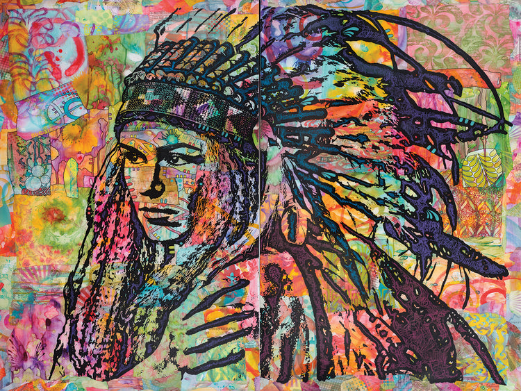 Tiva in Head dress - highest quality handcrafted wall art work on large canvas & framed canvas prints by Dean Russo 