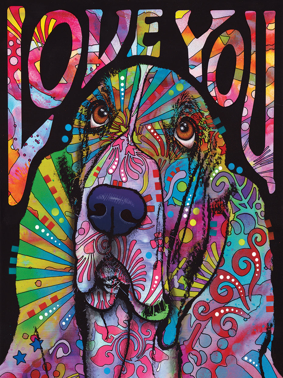 Love You Basset - highest quality handcrafted wall art work on large canvas & framed canvas prints by Dean Russo 