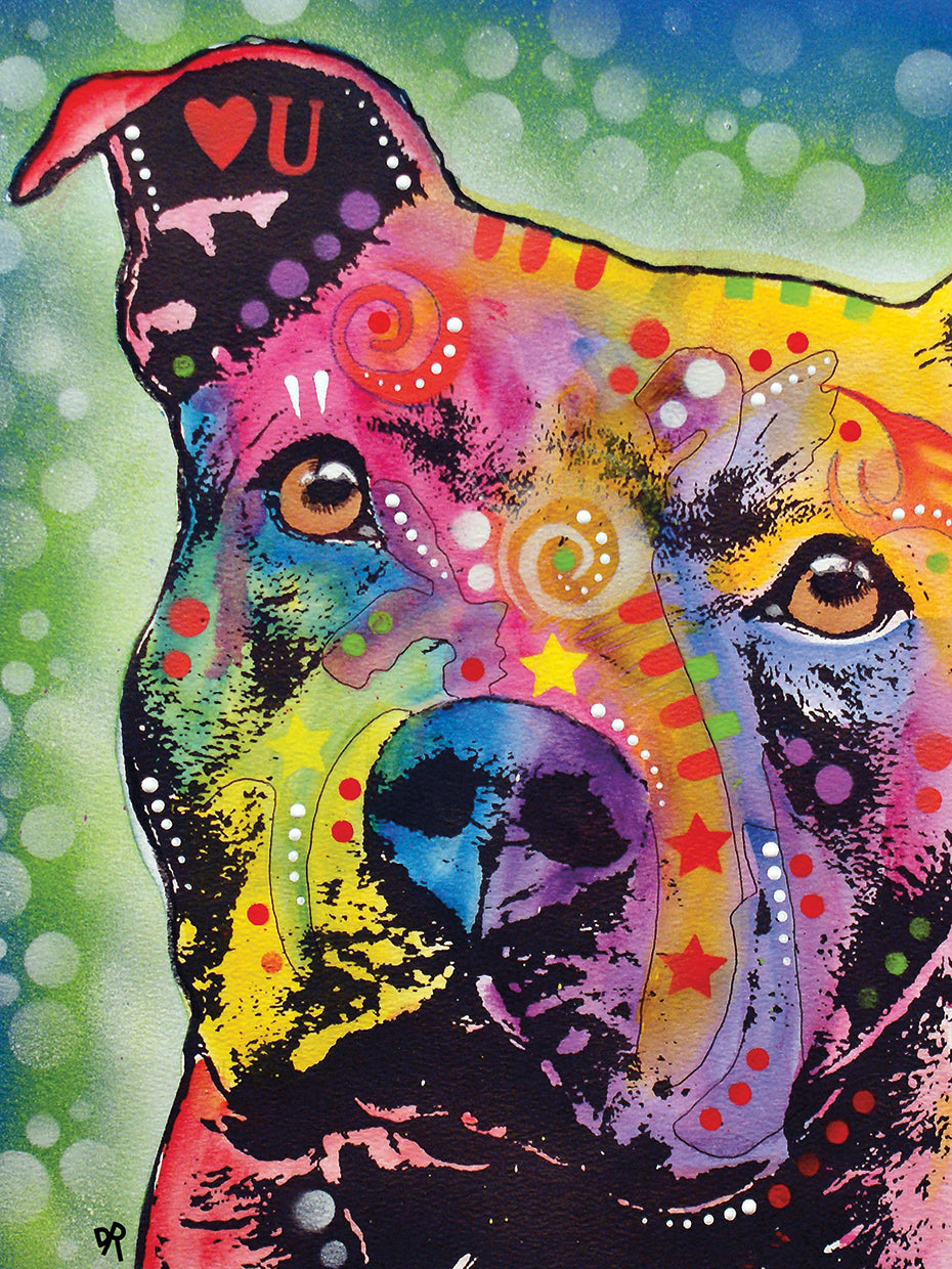 Thoughtful Pit Bull White Bubble - highest quality handcrafted wall art work on large canvas & framed canvas prints by Dean Russo 