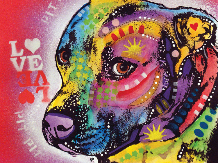 Gratitude Pit Bull Pittie Love - highest quality handcrafted wall art work on large canvas & framed canvas prints by Dean Russo 