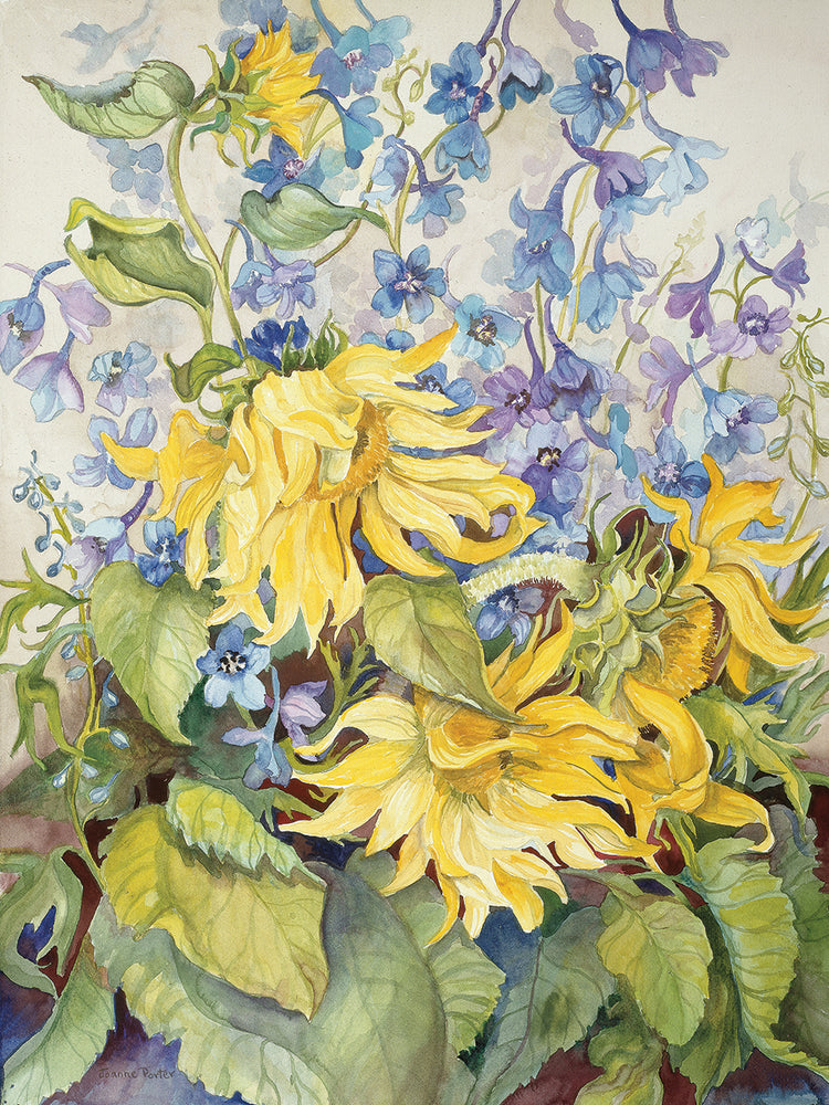 Sunflowers & Blue Delphinium