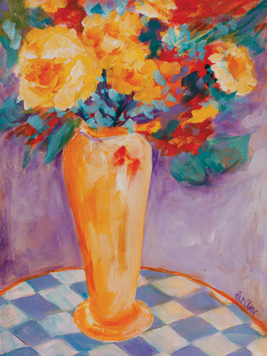 Flowers - Orange Vase On A Checked Table