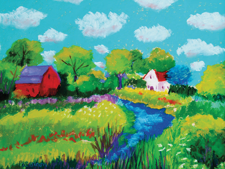 Granja con arte en lienzo de granero rojo