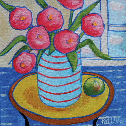 Flowers - Pink in Blue Pot