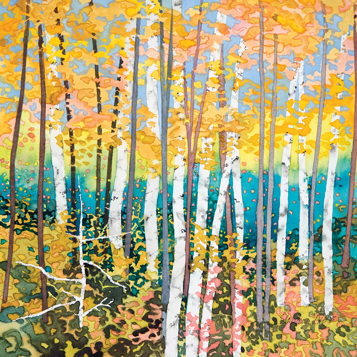 Mystery Of Trees V by Sharon Pitts is a spontaneous landscape watercolor painting printed on canvas or framed canvas