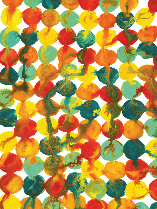 Teal Yellow Red Orange Abstract Flowing Paint Pattern