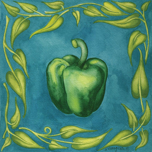 Peppers Green Square Canvas Art