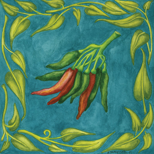 Peppers Red And Green Square Canvas Art