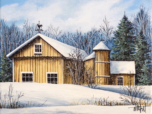 Yellow Barn Winter Canvas Art