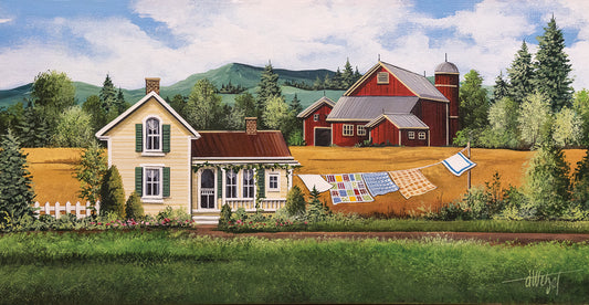 House-Quilt-Red Barn Canvas Art