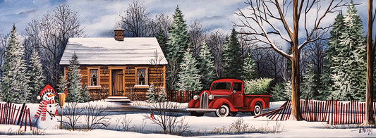 Winter Snowman Truck Canvas Art