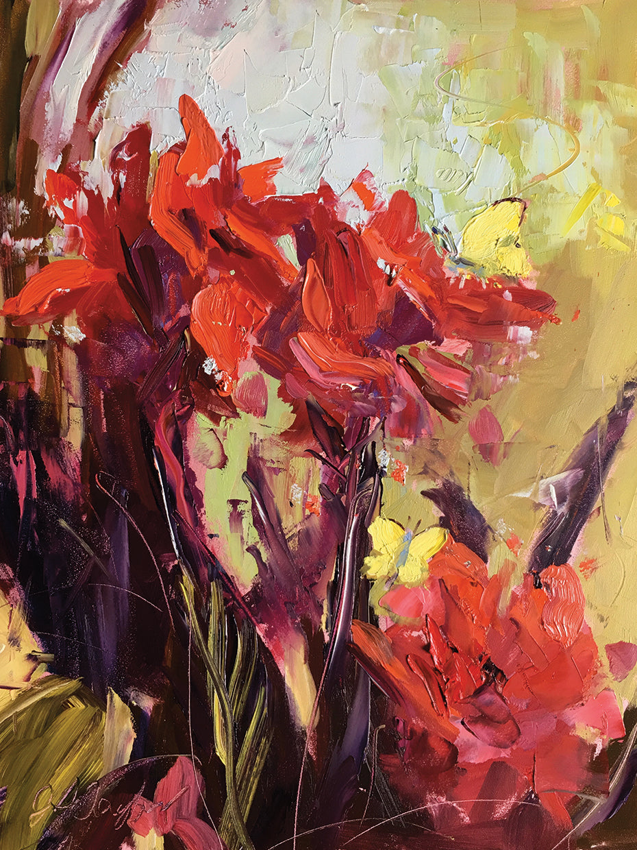 The Cana Lily and Butterfly by Jennifer Stottle Taylor. Made-to-order. 90 Day Money back guarantee. Free Shipping! - best quality handcrafted wall art work on large canvas & framed canvas prints