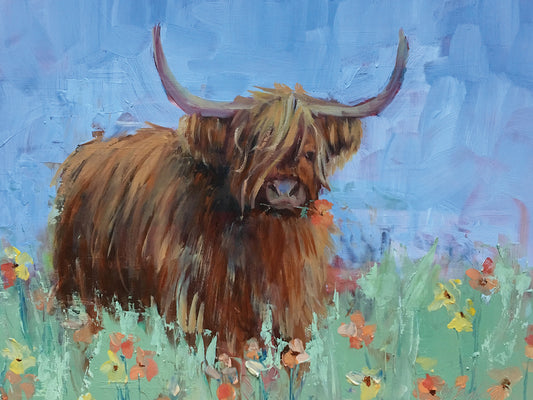 Scottish Highland Cow by Jennifer Stottle Taylor - handcrafted wall art work on large canvas & framed canvas prints, made to order