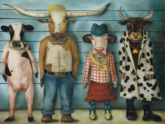 Cattle Line Up Canvas Art