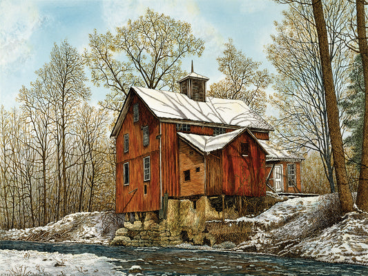 Old Mill In Winter Canvas Art